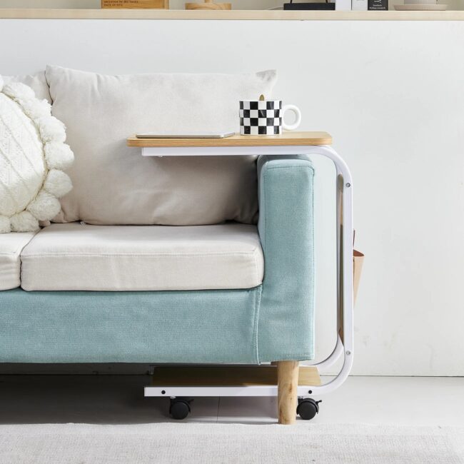 BonChoice C Shaped Side Table with Wheels for Living Room, Mobile Sofa Side End Table, Portable Snack Coffee Table Bedside Table - Image 3