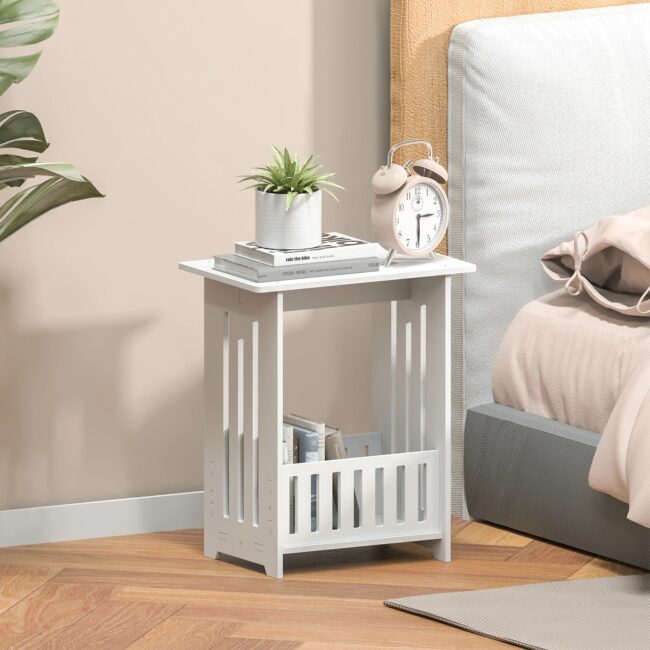 EFAN Bedside Table, White Modern Bedside Cabinet Nightstand Wooden Sofa Table Side Table, Small Narrow Side End Table Cabinet - Image 5