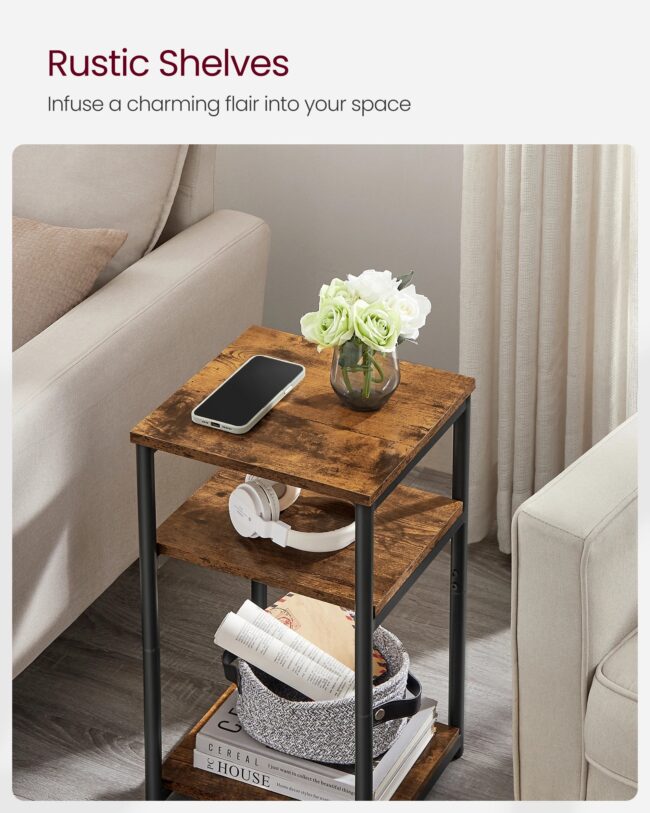 VASAGLE Sofa Side Table, 3-Tier End Table, Bedside Table with Steel Frame - Image 3