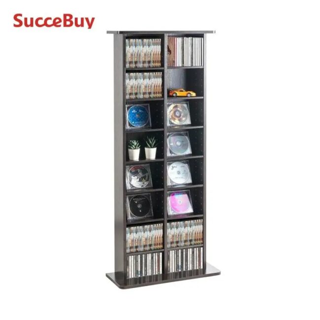 SucceBuy Media Storage Cabinet DVD Shelf Holds Adjustable CD Shelves 5/12/16/36 Compartments Protects and Organizes Music Movie