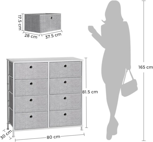 SONGMICS Chest of Drawers, Storage Unit with 8 Easy Pull Fabric Drawers, Dresser, Organiser Unit with Metal Frame - Image 3