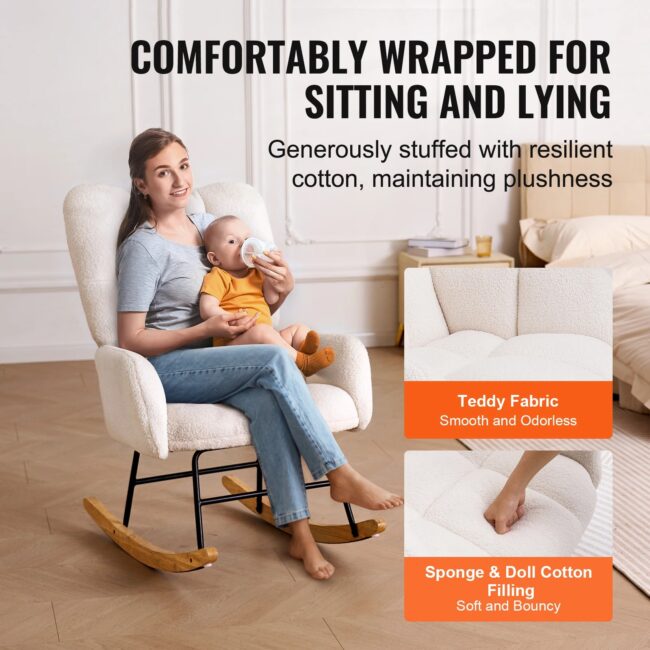 VEVOR Rocking Chair Nursery Glider 250 lbs Weight Capacity Upholstered Glider Rocker Chair for Nursery Bedroom Living Room Home - Image 3