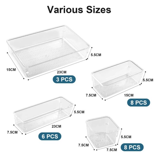 25pc Drawer Organizers Set Clear Plastic Desk Dividers Bins Bedroom Dresser Office Storage Box for Makeup Jewelries Gadgets - Image 7