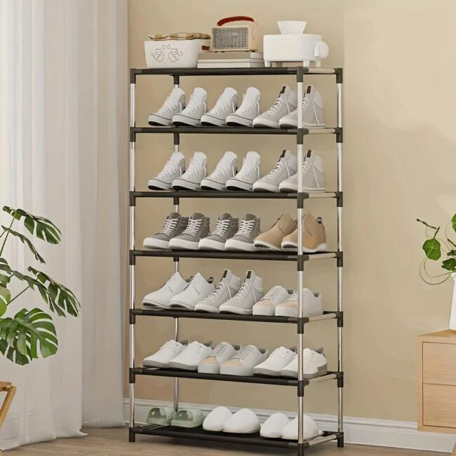 2025 6/7 Tier Stackable Wardrobe Shoe Rack - Space-Saving Storage for Entryways, Hallways & Closets, in Black，Simple shoe rack - Image 5