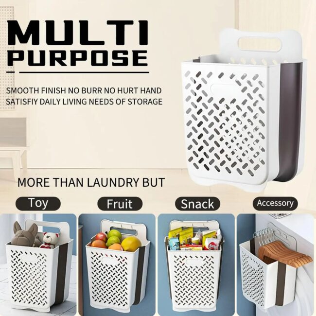 Large Folding Storage Basket Wall Portable Hampers With Removable Liner Bag Fabric Space-Saving For Home Supplies Wastebasket - Image 7