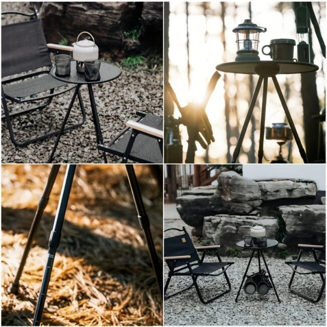 Folding Small Round Table With Tripod Base Portable lightweight Camp BBQ Grill Table Outdoor Picnic Fishing Table Coffee Table - Image 7