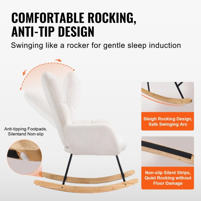 VEVOR Rocking Chair Nursery Glider 250 lbs Weight Capacity Upholstered Glider Rocker Chair for Nursery Bedroom Living Room Home - Image 5