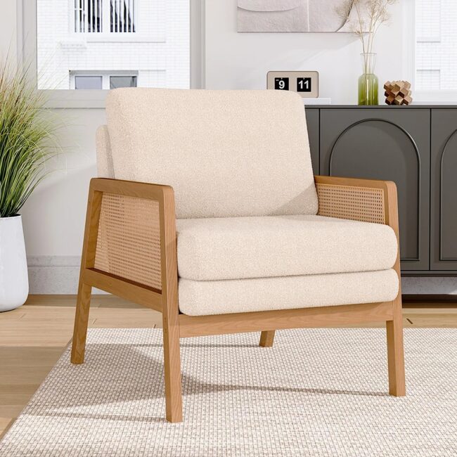 HaoDirect Upholstered Living Room Chair Rattan Wooden Armchair Suitable for Living Room Bedroom Study Room - Image 3