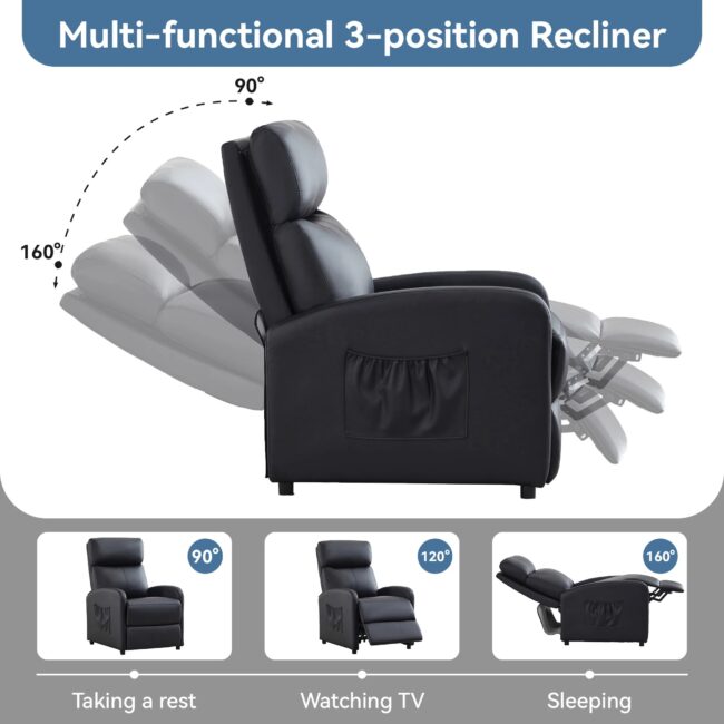 mcc direct Push Back Recliner Chair with Lumbar Support, Padded Backrest, Side Pocket and Adjustable Leg Rest for Home Theatre - Image 5