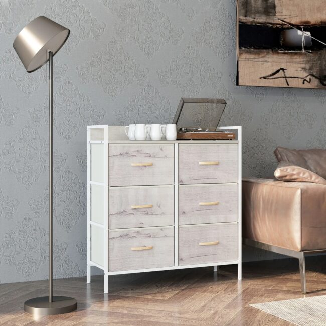 HOMCOM Bedroom Chest of Drawers 6 Drawer Dresser w/ Shelf, Natural