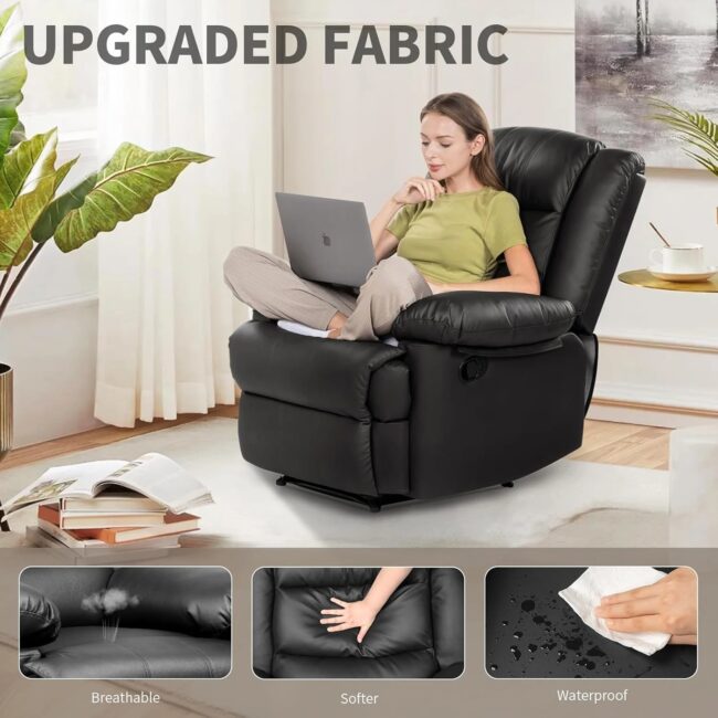 Recliner Armchair Reclining Chair Single Sofa Lounge Seating Adjustable Legrest PU Leather Couch Chair for Room Bedroom Home - Image 3