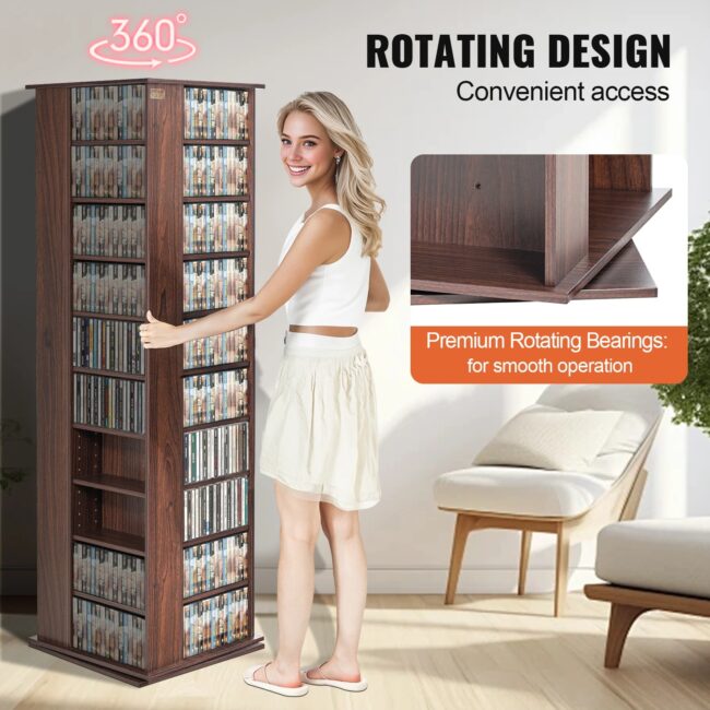 SucceBuy Media Storage Cabinet Rotating Media Tower Protects And Organizes Music Movie Video Games CD or Memorabilia Collections - Image 4
