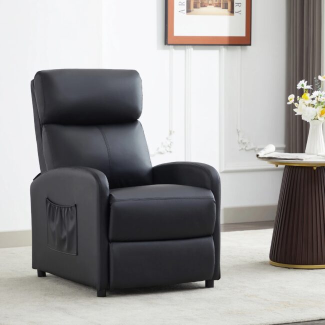 mcc direct Push Back Recliner Chair with Lumbar Support, Padded Backrest, Side Pocket and Adjustable Leg Rest for Home Theatre
