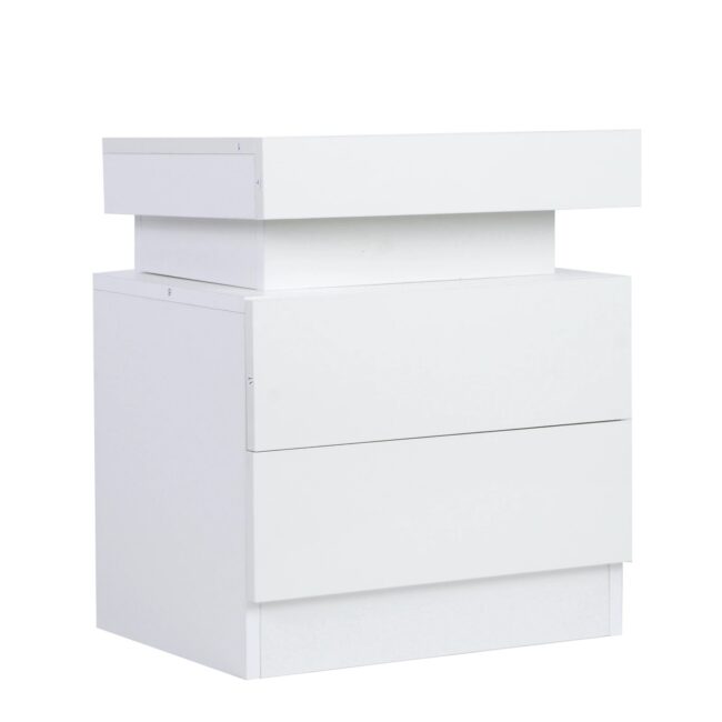 Bedside Desk Bedroom LED Nightstand Bedside Table Large Capacity RGB Light Storage Nightstand Cabinet with 2 Drawers for Bedroom - Image 5