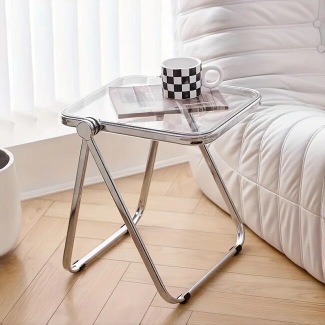 Folding Side Table - Fashionable Transparent Coffee Table for Living Room Sofa Corner & Balcony Coffe Table - Image 4