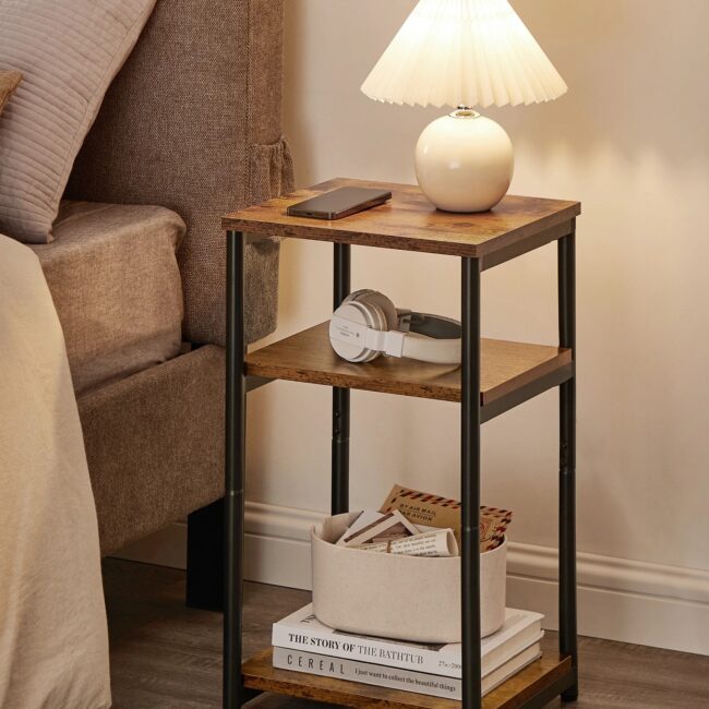 VASAGLE Sofa Side Table, 3-Tier End Table, Bedside Table with Steel Frame