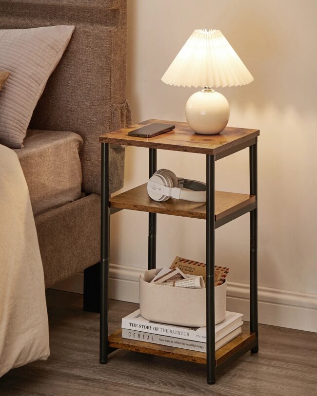 VASAGLE Sofa Side Table, 3-Tier End Table, Bedside Table with Steel Frame