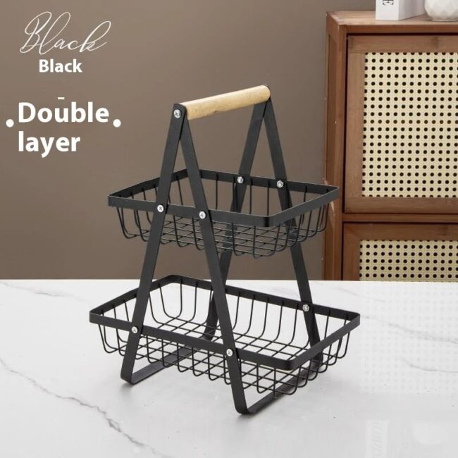 2 Tiers & 3 Tiers Countertop Fruit Basket Portable Iron Art Kitchen Organizer for Fruits Bread Snacks Storage Rack - Image 7