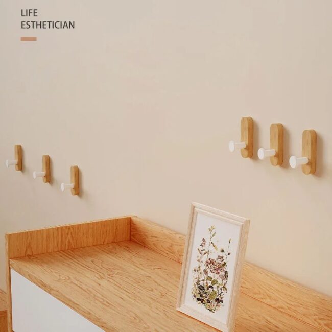 Self Adhesive Mounted Walnut Wood Wall Hooks for Hanging Coat Towel Clothes Blanket Hat Backpack Robe Entryway Key Holder - Image 3