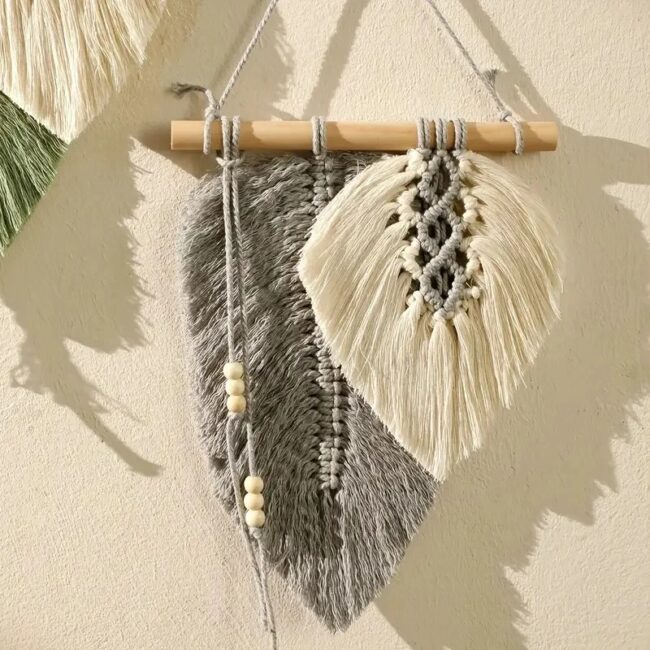 Small Macrame Wall Hanging Boho Woven Leaf Macrame Tapestry Wall Art for Bedroom Home Room Decor GIft for Women Girls - Image 6