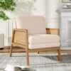 HaoDirect Upholstered Living Room Chair Rattan Wooden Armchair Suitable for Living Room Bedroom Study Room