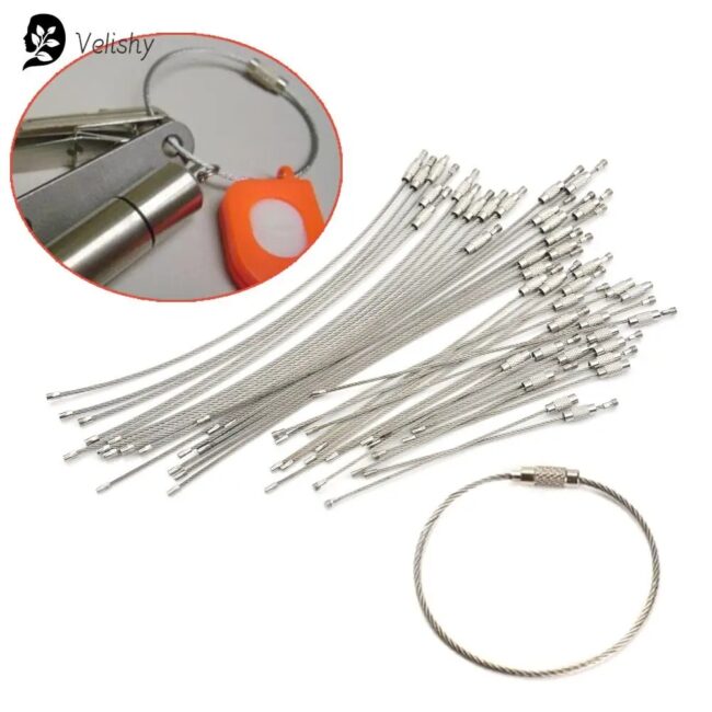 10Pcs Wire Rope Key Chain Stainless Steel Wire Keychain Carabiner Cable Key Ring Outdoor Hiking