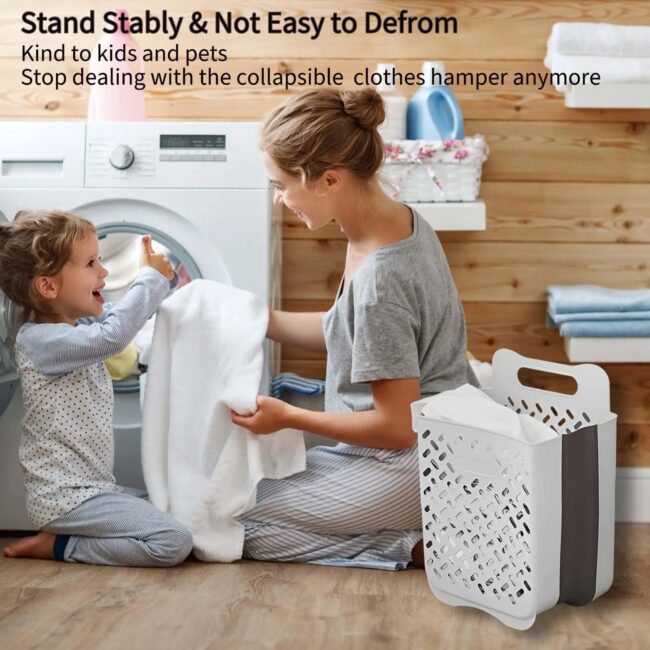 Large Folding Storage Basket Wall Portable Hampers With Removable Liner Bag Fabric Space-Saving For Home Supplies Wastebasket - Image 4