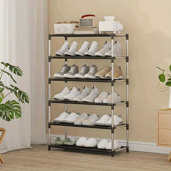 2025 6/7 Tier Stackable Wardrobe Shoe Rack - Space-Saving Storage for Entryways, Hallways & Closets, in Black，Simple shoe rack - Image 3