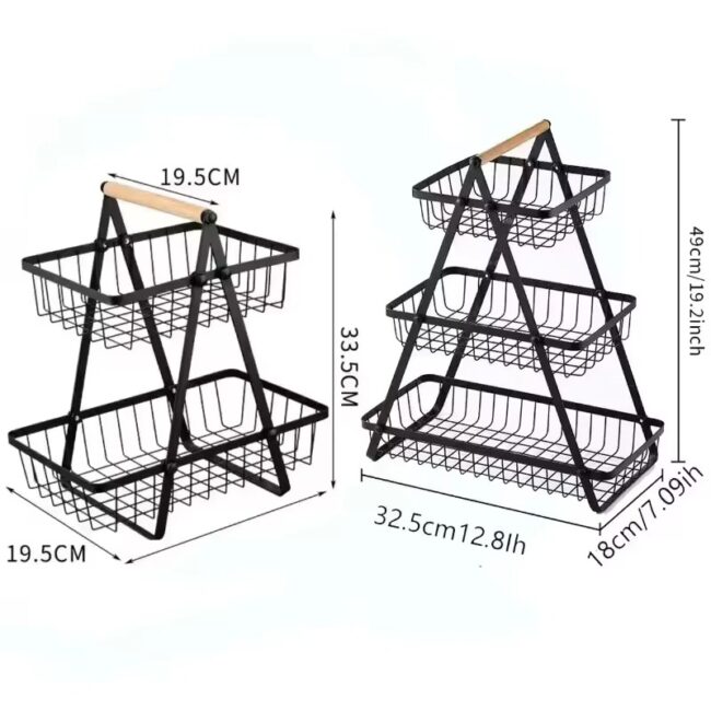2 Tiers & 3 Tiers Countertop Fruit Basket Portable Iron Art Kitchen Organizer for Fruits Bread Snacks Storage Rack - Image 5