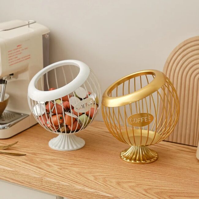 Iron craft fruit basket, coffee capsule storage basket, desktop decoration, tea table, snacks, dried fruits, candy storage