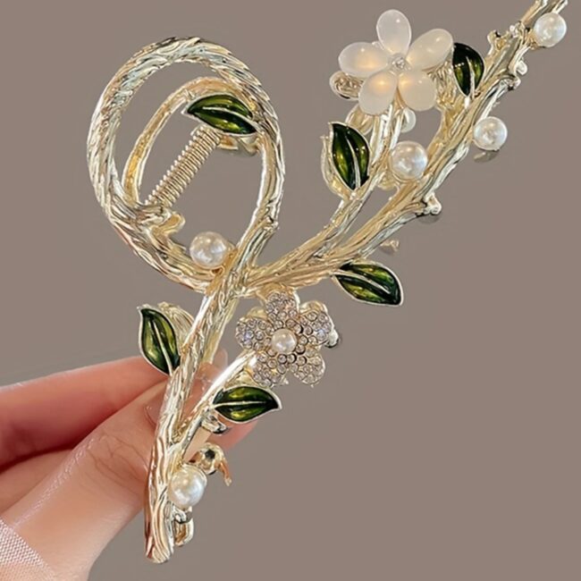 1pcs Fashion Branches Flowers & Pearl Rhinestone Claw Clip For Women Girls Party Hair Accessories