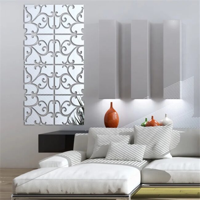 4Pcs Acrylic Mirror Wall Stickers House Decor Self Adhesive DIY Mirrors Flower for Home Living Room Bedroom Sofa TV Decoration