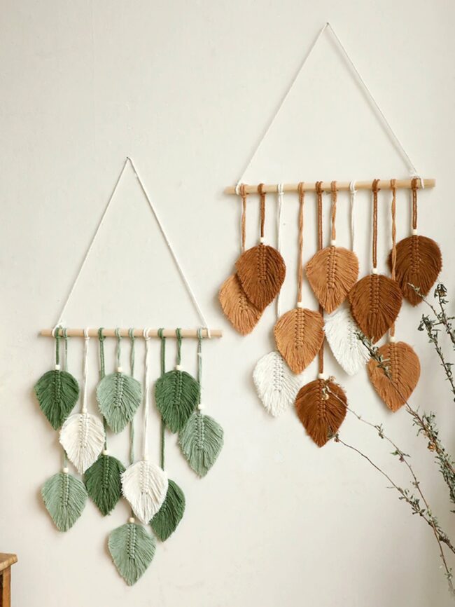 Boho Leaf Macrame Tapestry Woven Wall Hanging Tapestry Home Wall Decor Wood Bead Crafts Bedroom Living Room Decor Aesthetic Gift - Image 2