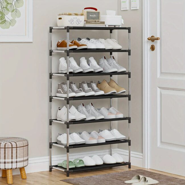 2025 6/7 Tier Stackable Wardrobe Shoe Rack - Space-Saving Storage for Entryways, Hallways & Closets, in Black，Simple shoe rack - Image 4