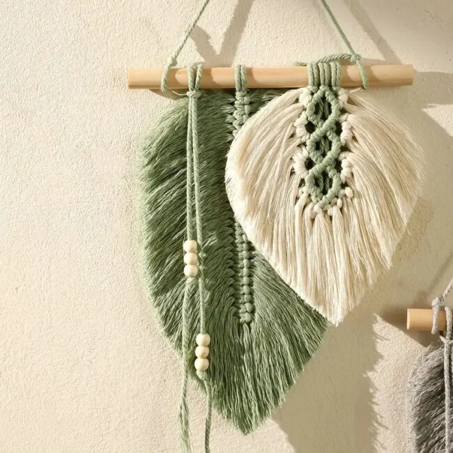 Small Macrame Wall Hanging Boho Woven Leaf Macrame Tapestry Wall Art for Bedroom Home Room Decor GIft for Women Girls - Image 5