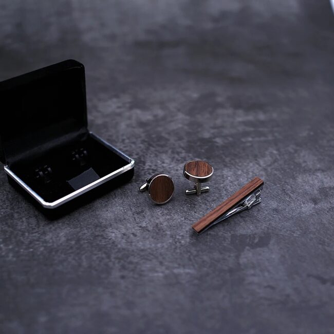 Mahoosive Wood Classic Men’s Cufflinks Tie Clips With Gift Box Zircon For French Cuff Shirt Great Gift for Him