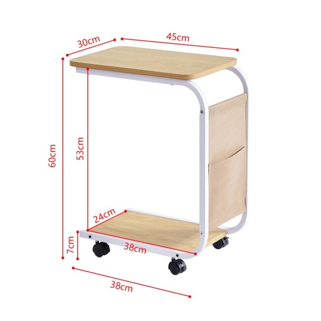 BonChoice C Shaped Side Table with Wheels for Living Room, Mobile Sofa Side End Table, Portable Snack Coffee Table Bedside Table - Image 5