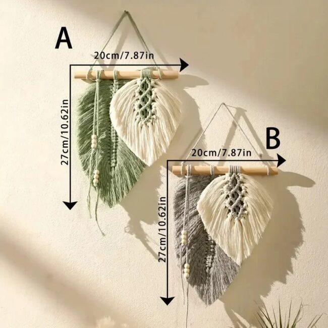 Small Macrame Wall Hanging Boho Woven Leaf Macrame Tapestry Wall Art for Bedroom Home Room Decor GIft for Women Girls - Image 4
