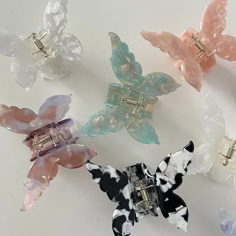 New French Retro Butterfly Hair Clips Acetate Hair Claw Clip Sweet Cute Fairy Gradient Hairclips Girls Trendy Hair Accessories