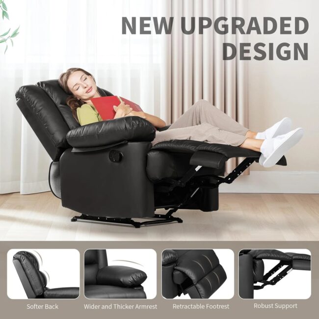 Recliner Armchair Reclining Chair Single Sofa Lounge Seating Adjustable Legrest PU Leather Couch Chair for Room Bedroom Home