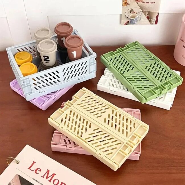 Storage Basket Folding Student Desktop Basket Tape Stationery Plastic Foldable Container Storage Box - Image 5