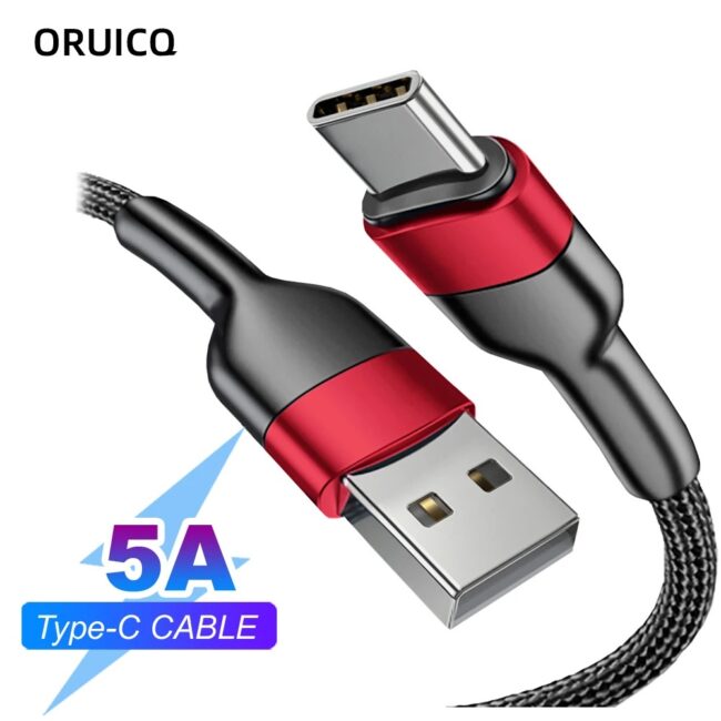 5A USB to Type C Charging Cable Fast Charger Nylon Data Cable For Iphone Xiaomi Huawei Samsung Oppo POCO Type C Charging Cable