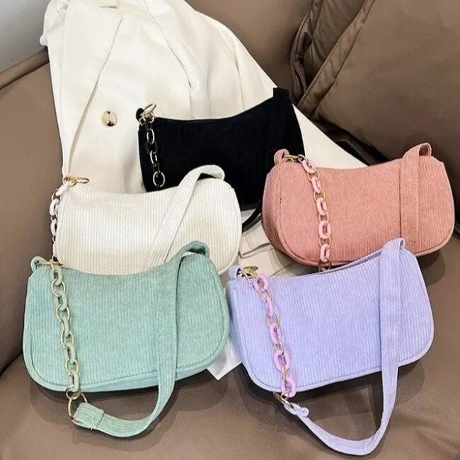 Fashion Vintage Handbags Women Autumn Winter Corduroy Underarm Bag Zipper Shoulder Small Bags Female Soft Casual Clutch Handbag