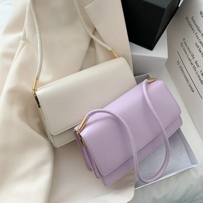 New Simple Shoulder Bag For Women PU Leather Armpit Bag Solid Color Lady Handbag Casual Girls Small Square Bag sac