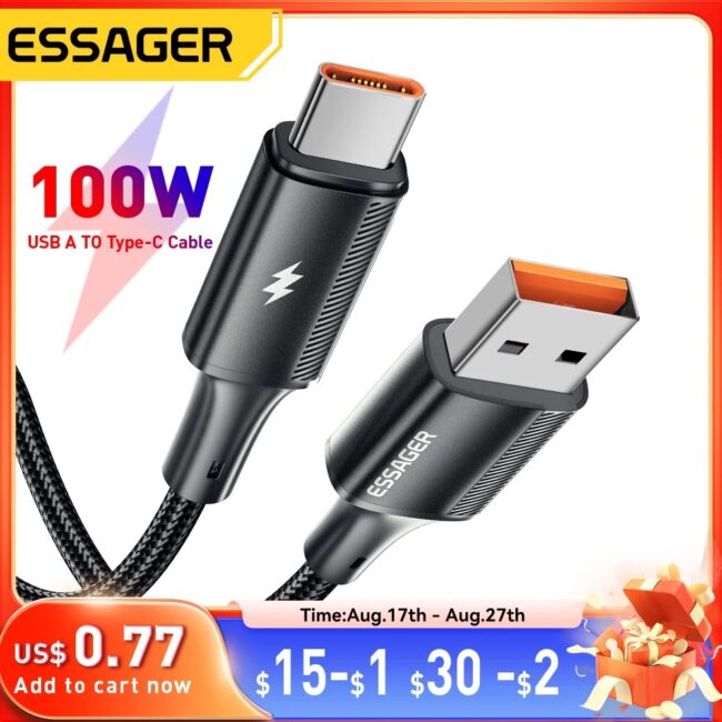 Essager 7A USB Type C Cable For Realme Huawei P40 Pro 100W Fast Charging Wire USB-C Charger Data Cord For Samsung Xiaomi Poco F3