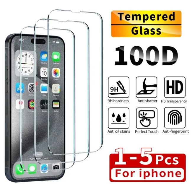 5Pcs Tempered Glass For iPhone 14 13 12 11 16 15 Pro Max Screen Protector For iPhone 7 8 SE X XS XR Protective Glass Film