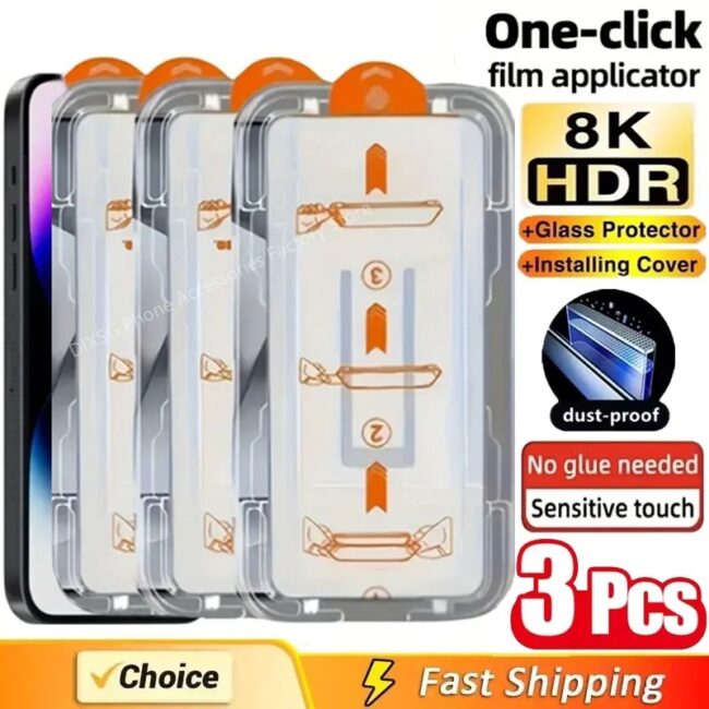 3Pcs Oleophobic Coating Dust Free Easy Installation Screen Protector For iPhone 14 11 13 12 15 16 Pro Max Mini XS X XR Glass