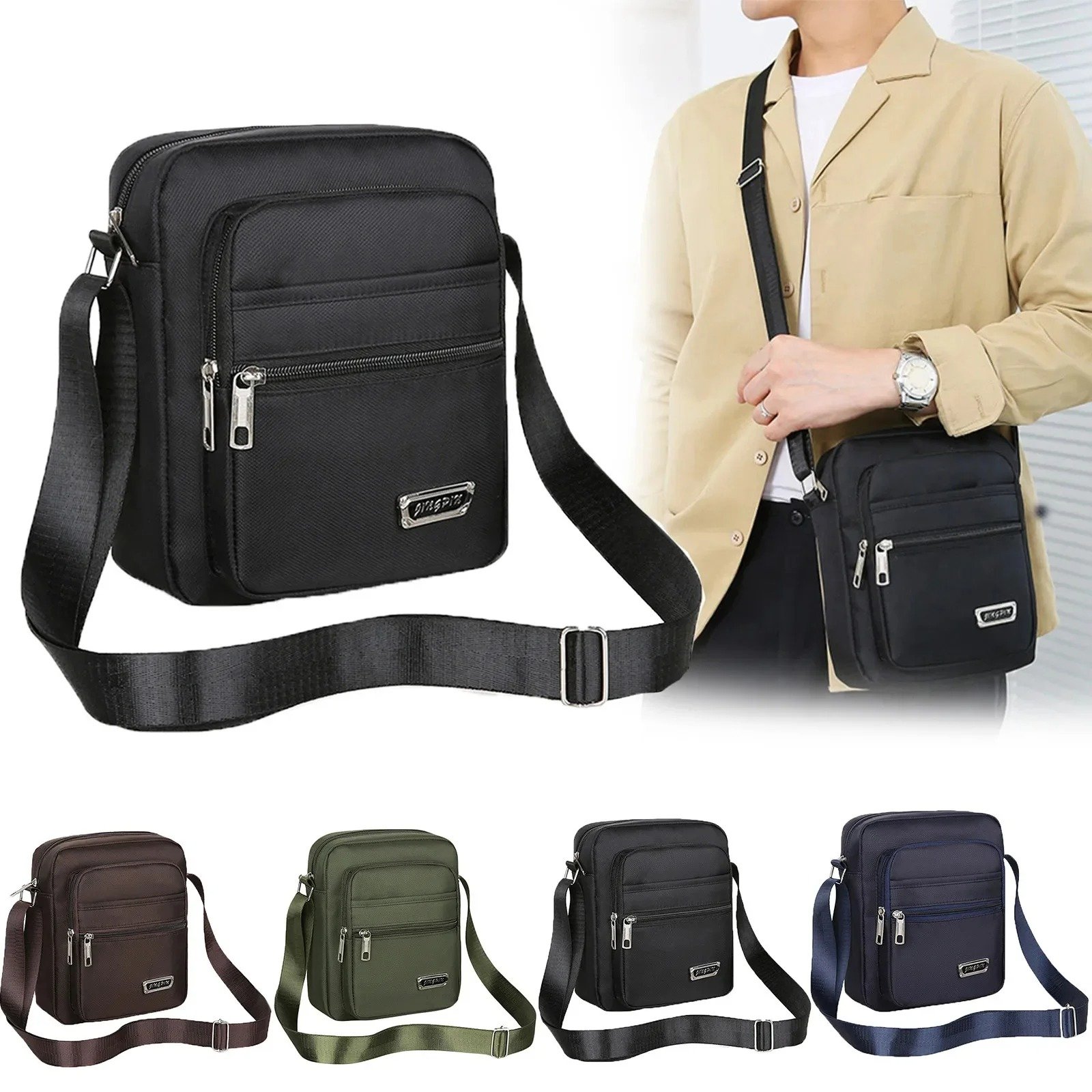 Four Layer Zipper Waterproof Single Shoulder Messenger Bag Business Bag Wallet - Image 2