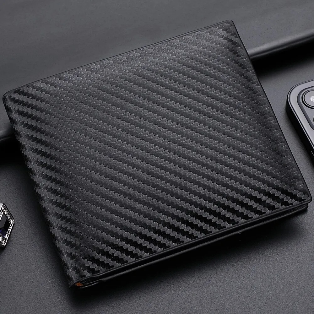New Carbon Fiber Short Wallet Men's Card Bag Integrated Zipper Change Bag Holder - Image 2