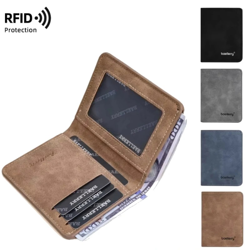 Men's Wallet Slim Sanded Leather Multi Card Holder Minimalist Casual Business Wallet for Men Compact Multi Function Short Wallet - Image 2
